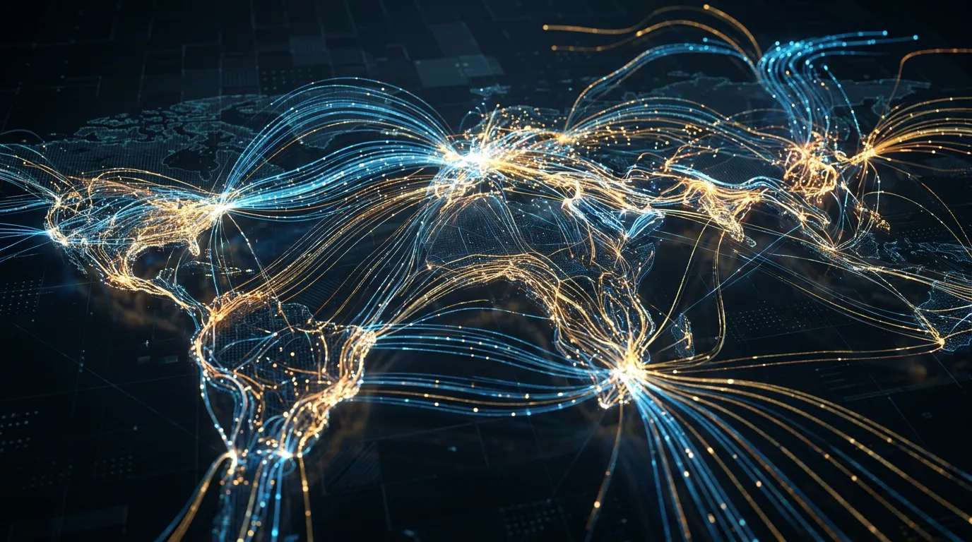 Abstract financial data flow visualization with flowing particle streams and organic movement, representing transactions and money flow, modern digital interface